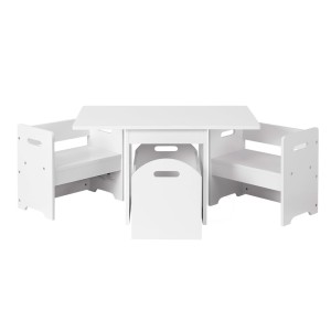 Keezi 3PCS Kids Table and Chairs Set with Storage Box, Eco-Friendly MDF, 75x48cm, White - Safe, Stylish, and Durable