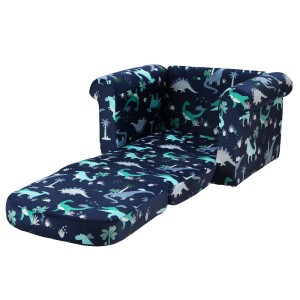 Keezi Kids 2-Seater Dinosaur Sofa - Flip Open Couch Lounger with Timber Frame, High-Density Foam, Navy Blue, Age 3+