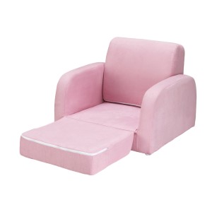Keezi Kids 2-Seater Flip Open Sofa - Pink Timber Frame, Foam Padding, Removable Cover, Side Pocket, Ages 3+, 74x46x37cm
