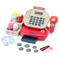 Keezi Kids Cash Register Playset - Colourful 18pc Role-Play Toy with Scanner, Calculator, Money, 31x11.5x15cm, Ages 3