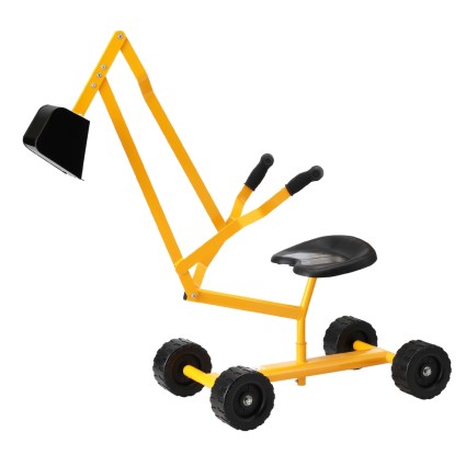 Keezi Kids Ride On Digger Bulldozer - Realistic Yellow Excavator Toy with 360° Rotating Seat, 50kg Capacity, Ages 3+