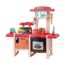 Keezi Kids Kitchen Pretend Play Set - 46pc Cooking Accessories, Sound & Light Effects, Real Water Faucet, 52x24x70cm