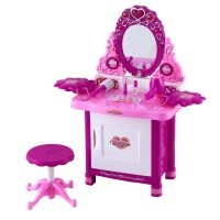 Keezi Kids Pretend Makeup Vanity Set with Stool, 30pcs Accessories, Lights & Sounds, Pink, Ages 3+, 1-Year Warranty
