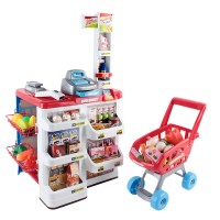 Keezi Kids Pretend Role Play Supermarket Set - 24 Piece Playset with Cash Register, Trolley, Sound & Light Features