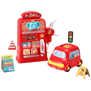 Keezi Kids Gas Station Pretend Playset - Durable Plastic, Interactive Sounds, Credit Card Machine, Ages 3+, 13x7x23cm
