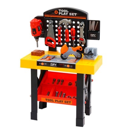 Keezi 54-Piece Kids Workbench Play Set - Realistic Tools & Accessories, Encourages Creativity & Learning (Ages 3+)