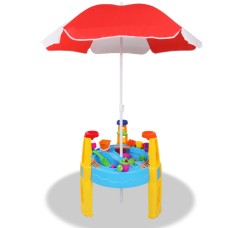 Keezi Kids Sand & Water Table Play Set - EN71 Certified, Non-Toxic, 26-Piece Outdoor Fun with Adjustable Umbrella
