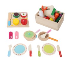 Keezi Wooden Kids Kitchen Play Set - 29-Piece Pretend Cooking Toys with Magnetic Food, Utensils, Lead-Free Safe Paint