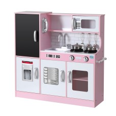 Keezi 80CM Pink Wooden Kids Kitchen Play Set with Oven, Accessories & Blackboard - Imaginative Play for Ages 3+