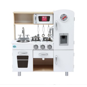 Keezi Kids Wooden Kitchen Play Set - Realistic Pretend Toys with Clock, Phone, Ice Maker, Storage - 72.5x29.5x81.5cm