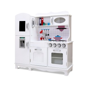 Keezi Kids Wooden Kitchen Play Set – Pretend Cooking Toys with Realistic Features, Ample Storage, 85x29x90cm, White