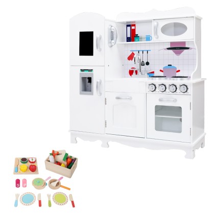 Keezi Wooden Kids Kitchen Play Set - Realistic Pretend Cooking Toy with 29-Piece Accessory Set for Ages 3+, 85x29x90cm