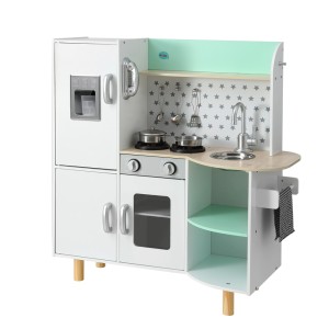 Keezi Kids Wooden Pretend Kitchen Play Set - 85CM Green, Solid Wood & MDF, Safe Non-Toxic Finish, Includes Accessories