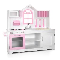 Keezi Kids Wooden Princess Kitchen Play Set - MDF & Pine, 108x100x29cm, Realistic Design, Safe & Sturdy, Ages 3+
