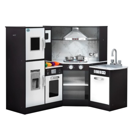 Keezi Kids Wooden Kitchen Play Set - 122x59x80CM Pretend Cooking with Lights, Sounds & Utensils - Safe & Durable MDF