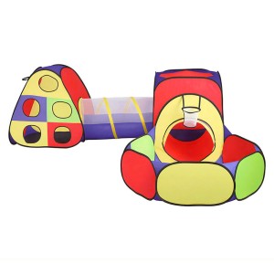 Keezi Kids Play Tent Set - Pop Up Teepee, Ball Pit, Crawl Tunnel & Hoop | Polyester Fabric | Indoor/Outdoor Fun, 3+