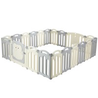 Keezi Baby Playpen 20 Panels – Foldable HDPE Toddler Fence, Safety Lock, Anti-Slip, Easy Assembly, Light Grey/White