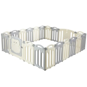 Keezi Baby Playpen 20 Panels – Foldable HDPE Toddler Fence, Safety Lock, Anti-Slip, Easy Assembly, Light Grey/White