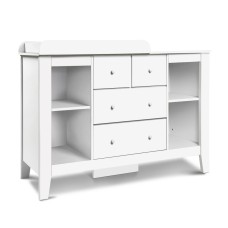 Keezi Baby Changing Table & Storage Chest, White MDF, 142x45x81cm, Non-Toxic Finish, 4 Drawers & Shelves, Removable Top