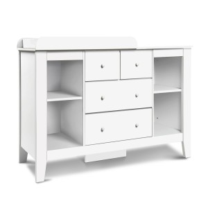 Keezi Baby Changing Table & Storage Chest, White MDF, 142x45x81cm, Non-Toxic Finish, 4 Drawers & Shelves, Removable Top