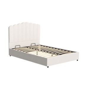 Artiss Bed Frame Double Size, Boucle Fabric, Beige, 200x144x120cm, Gas Lift Storage, Padded Headboard, Pine Wood