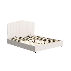 Artiss King Size Bed Frame, Boucle Upholstery, Beige, 215x189x120cm, Gas Lift Storage, Padded Headboard, Stylish Design