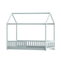 Artiss Wooden Kids Bed Frame, Pine Wood, Light Grey, 198x100x172cm, House Shape, Safe & Sturdy Design, Easy Clean