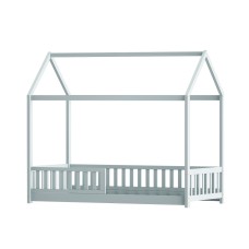 Artiss Wooden Kids Bed Frame, Pine Wood, Light Grey, 198x100x172cm, House Shape, Safe & Sturdy Design, Easy Clean