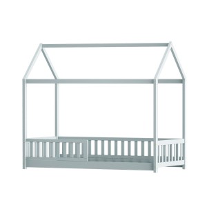 Artiss Wooden Kids Bed Frame, Pine Wood, Light Grey, 198x100x172cm, House Shape, Safe & Sturdy Design, Easy Clean
