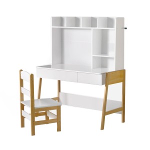 Keezi 2PCS Kids Table and Chairs Set - MDF & Pine, White, 101x45.5x123cm, Storage Drawer, Easy-Clean, Ages 3
