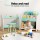 Keezi Kids Bookshelf with Table and Chair Set, MDF and Pine, 2-in-1 Bookcase Toy Storage, Child-Safe, White Green