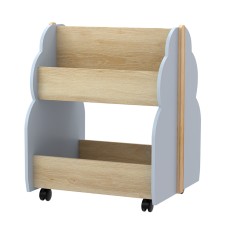 Keezi Kids Toy Box Bookshelf Organiser: MDF Solid Wood, 52x46x59cm, Lockable Wheels, Double-Sided Storage, Grey Pine