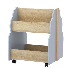 Keezi Kids Toy Box Bookshelf Organiser: MDF Solid Wood, 52x46x59cm, Lockable Wheels, Double-Sided Storage, Grey Pine