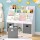 Keezi Kids Bookshelf - 4-Tier Storage with Toy Box & Magazine Rack, White/Grey, Safe Design, Easy Clean, 92x30x89cm