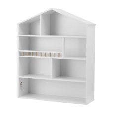 Keezi 4-Tier Kids Bookshelf - White Wooden Bookcase with House Design, Easy-Clean Melamine, 91x74x24cm, Anti-Tip Safe