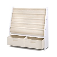 Keezi 4-Tier Kids Bookshelf & Magazine Rack with Storage Bins, Eco-Friendly MDF, 71x23x74cm, White - Child-Safe Design