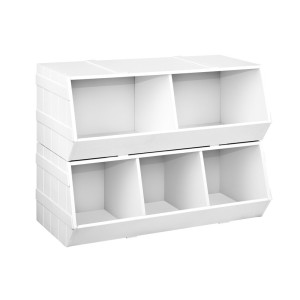 Keezi Kids Toy Box Bookshelf Storage Organiser - Eco-Friendly E1 MDF, Stackable Design, Easy Assembly, White Finish