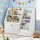 Keezi Kids Bookshelf & Storage Organiser, White – 3-in-1 Design with Sling Pouches, Shelves & Drawer, 91x39.5x80cm
