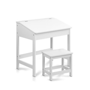 Keezi 2PCS Kids Desk and Stool Set - White, Lift-Top Storage, Inclined MDF Desk, Child-Safe, Non-Toxic Paint, 60x40x