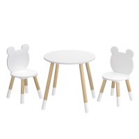 Keezi 3 Piece Kids Table and Chairs Set - Durable MDF & Pinewood, Cute Animal Design, Easy to Clean, Ages 3+
