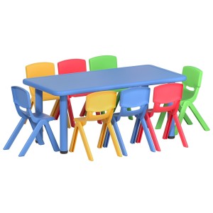 Keezi 9PCS Kids Activity Table and Chairs Set - HDPE Plastic, Adjustable Feet, Stackable, EN71 Certified, 100kg Capacity