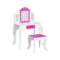 Keezi Kids Wooden Dressing Table Set with 3 Mirrors & Drawer, Pink Vanity Table & Chair, Safe MDF, 86cm Height