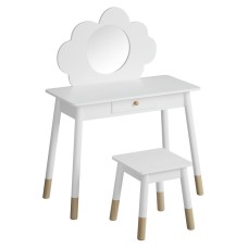 Keezi Kids Dressing Table & Chair Set - White Vanity with Mirror, Drawer, MDF & Rubberwood, Safe Rounded Corners