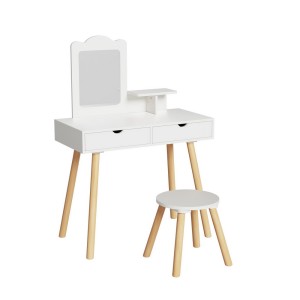Keezi Kids Dressing Table Vanity Set with Mirror & Chair – Pine Wood, Spacious Drawers, for Ages 3-7, White, 100cm