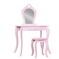 Keezi Kids Pink Dressing Table Set with Faux Mirror, Heart Motif, MDF Construction, Safe Rounded Corners, and Drawer