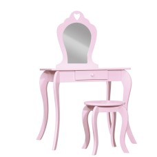 Keezi Kids Pink Dressing Table Set with Faux Mirror, Heart Motif, MDF Construction, Safe Rounded Corners, and Drawer