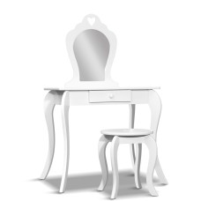 Keezi Kids White Vanity Set: Princess Dressing Table & Stool, Heart Motif, Faux Mirror, MDF, 20kg Capacity, Safe Design