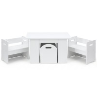 Keezi 3PCS Kids Table & Chairs Set with Storage Box, Eco-Friendly MDF, Kid-Safe Design, White 75x48x43cm, Easy Assembly