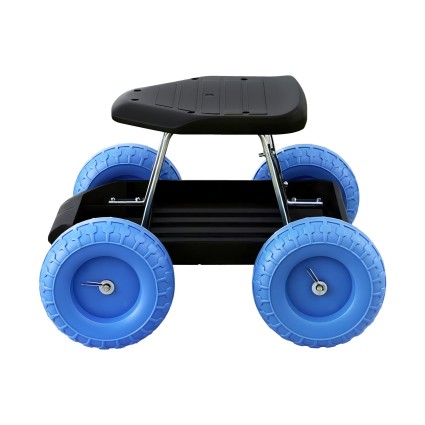 Gardeon Garden Cart Seat with Wheels, 200kg Capacity, Steel Frame, Tool Tray, All-Terrain, Blue/Black for Yard &amp; Garage