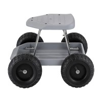 Gardeon Rolling Garden Cart Seat with Tool Tray, 440lbs Capacity, All-Terrain Wheels, Steel Frame, Grey/Black